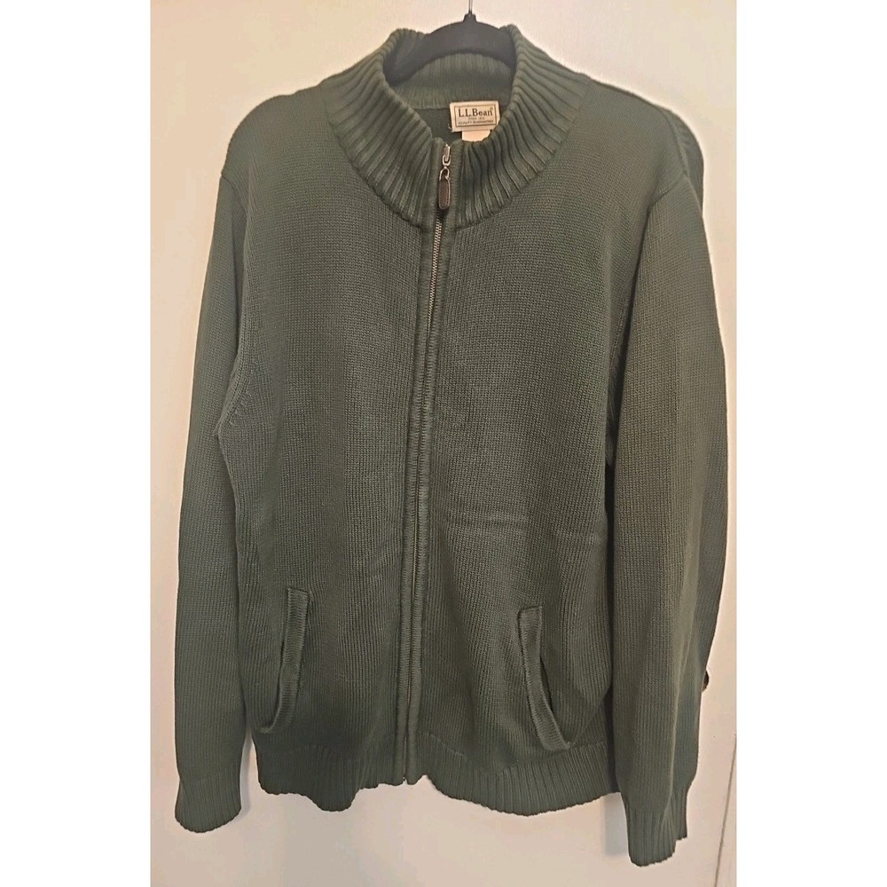 LL Bean Cardigan Full Zip Sweater Men's  XL Green 100 % Cotton Grampacore